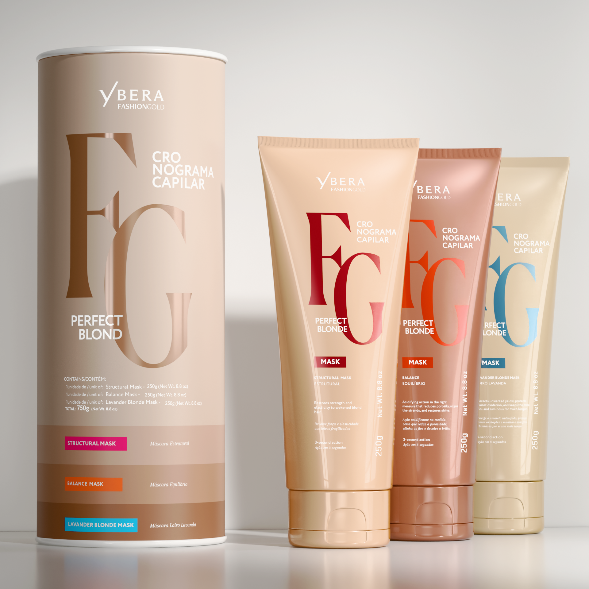 Kit Capilar Loiro Perfeito – Repara, Equilibra e Protege contra o Amarelamento | Ybera Fashion Gold