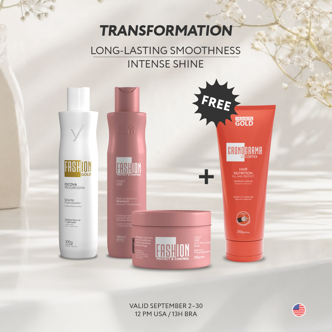 Fashion Gold Keratin 300g + Protect & Control Shampoo & Mask | FREE CRONOGRAMA