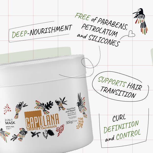 Capulana Kit + 2-in-1 Mask 500g + Leave-In Cream 300ml + African Savannah Oil 150ml + Free Satin Hair Cap