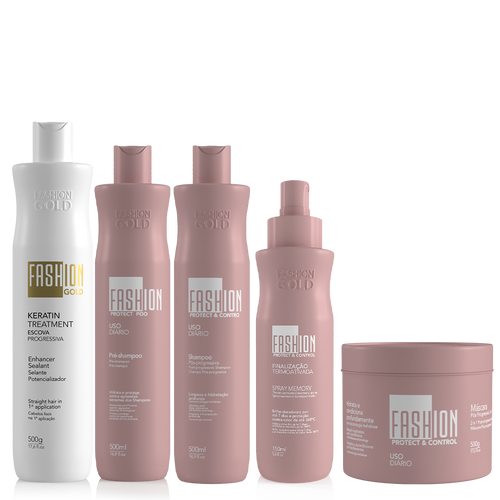 Kit Combo Fashion Gold Sealant 500g/17.6fl.oz + PROTECT POO - Pre-Shampoo 500ml/16.9fl oz + Protect & Control SPRAY MEMORY 150ml/5,6fl.oz
